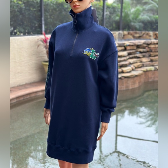 LACOSTE OVERSIZED ZIP NECK POLO DRESS EF9344 NAVY - Picture 11 of 11